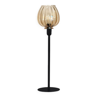 Table lamp made with the globe of an old pendant light in streaked and gilded glass