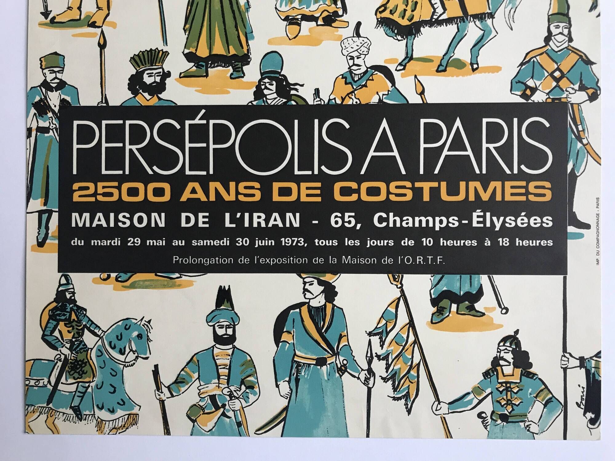 Affiche originale Persépolis à Paris : 2500 ans de costumes / Maison de l'Iran, 1976
