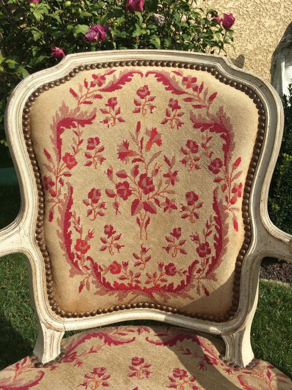 Pair of Louis XV period lacquered cabriolet armchairs, 18th century