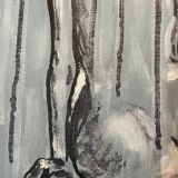 Tableau signé huile encre de chine sur toile portrait femme de dos