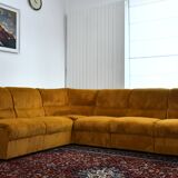 Yellow corduroy corner modular sofa, 1970s, set of 6