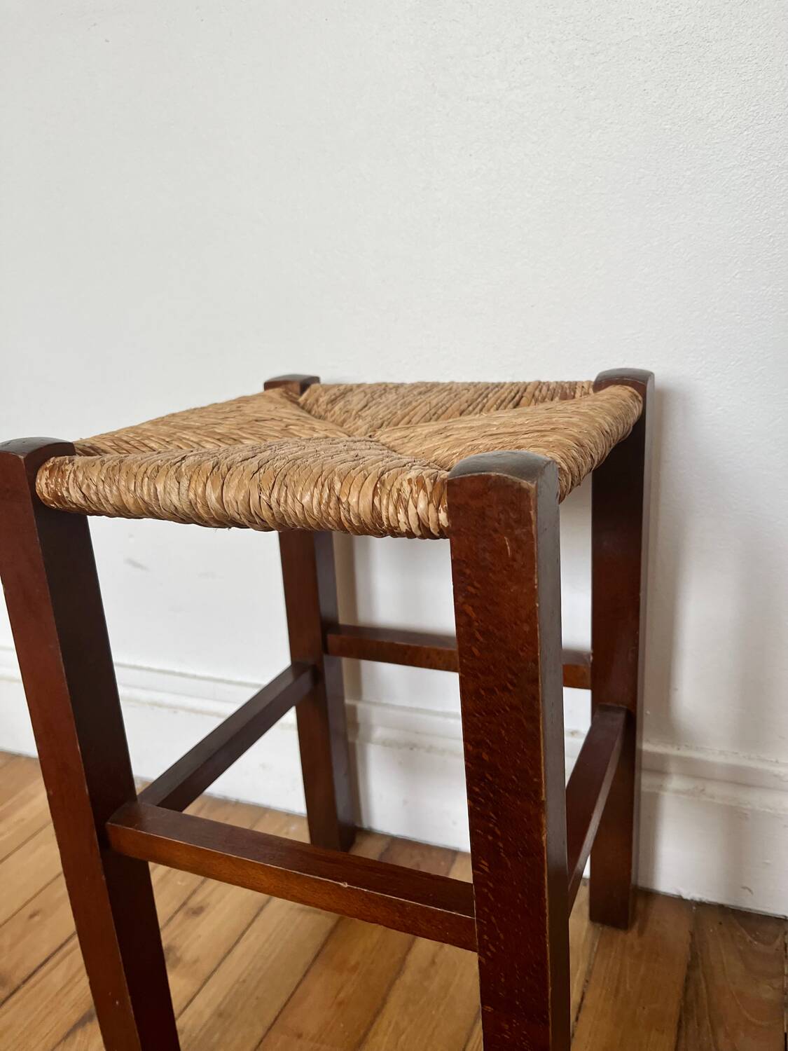 Vintage straw wood stool