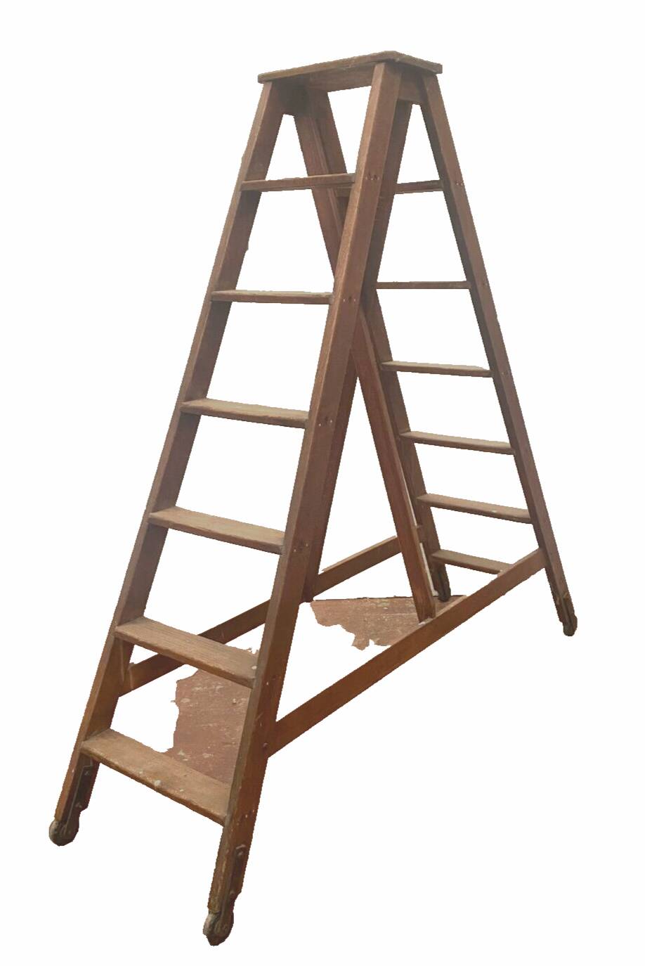 Double library ladder in solid fir 19th century
