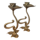 Set of 2 vintage candle holders bronze alloy – Metal flower candle holders gold