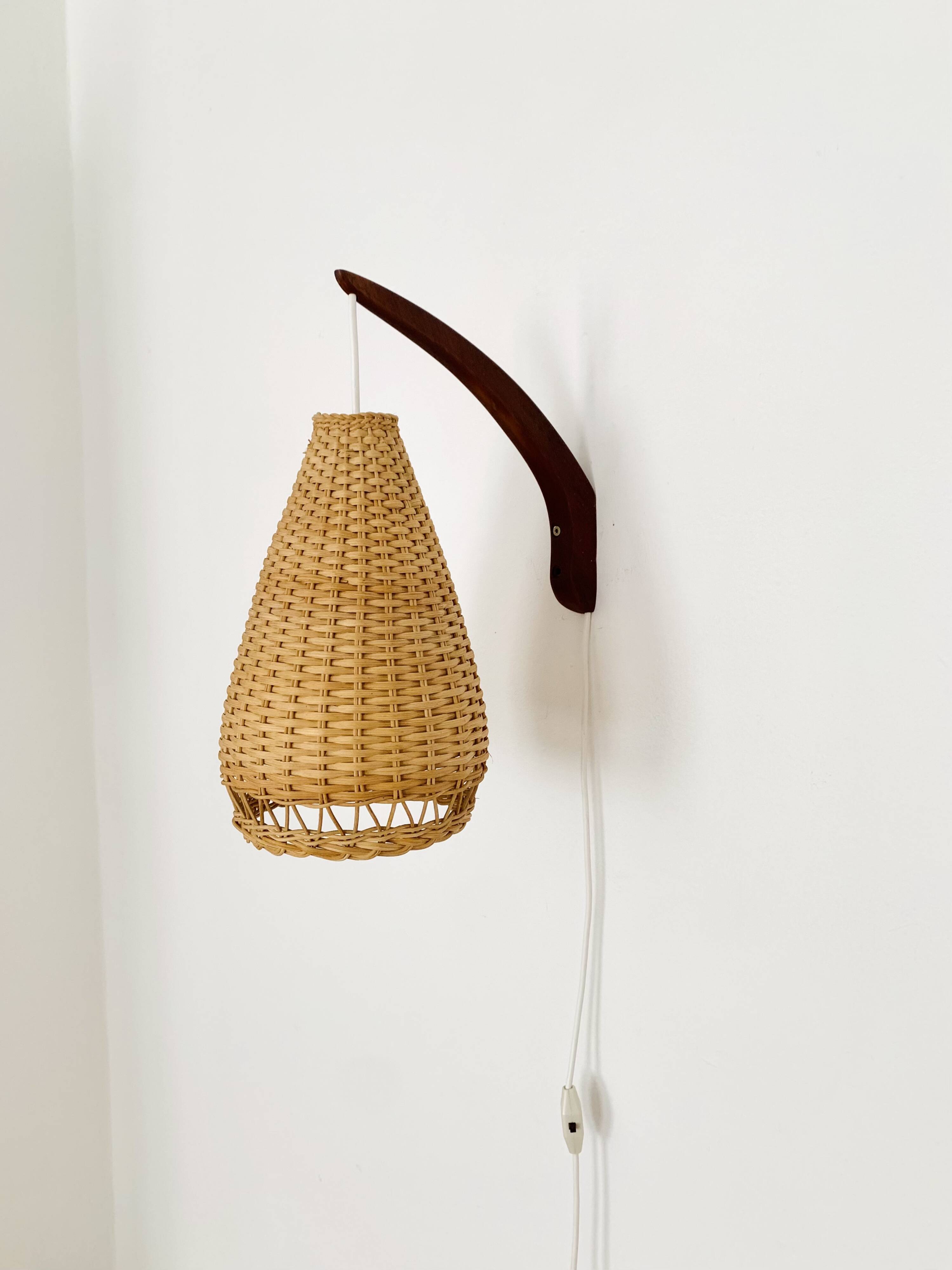 Danish Teak and Wicker Wall Lamp