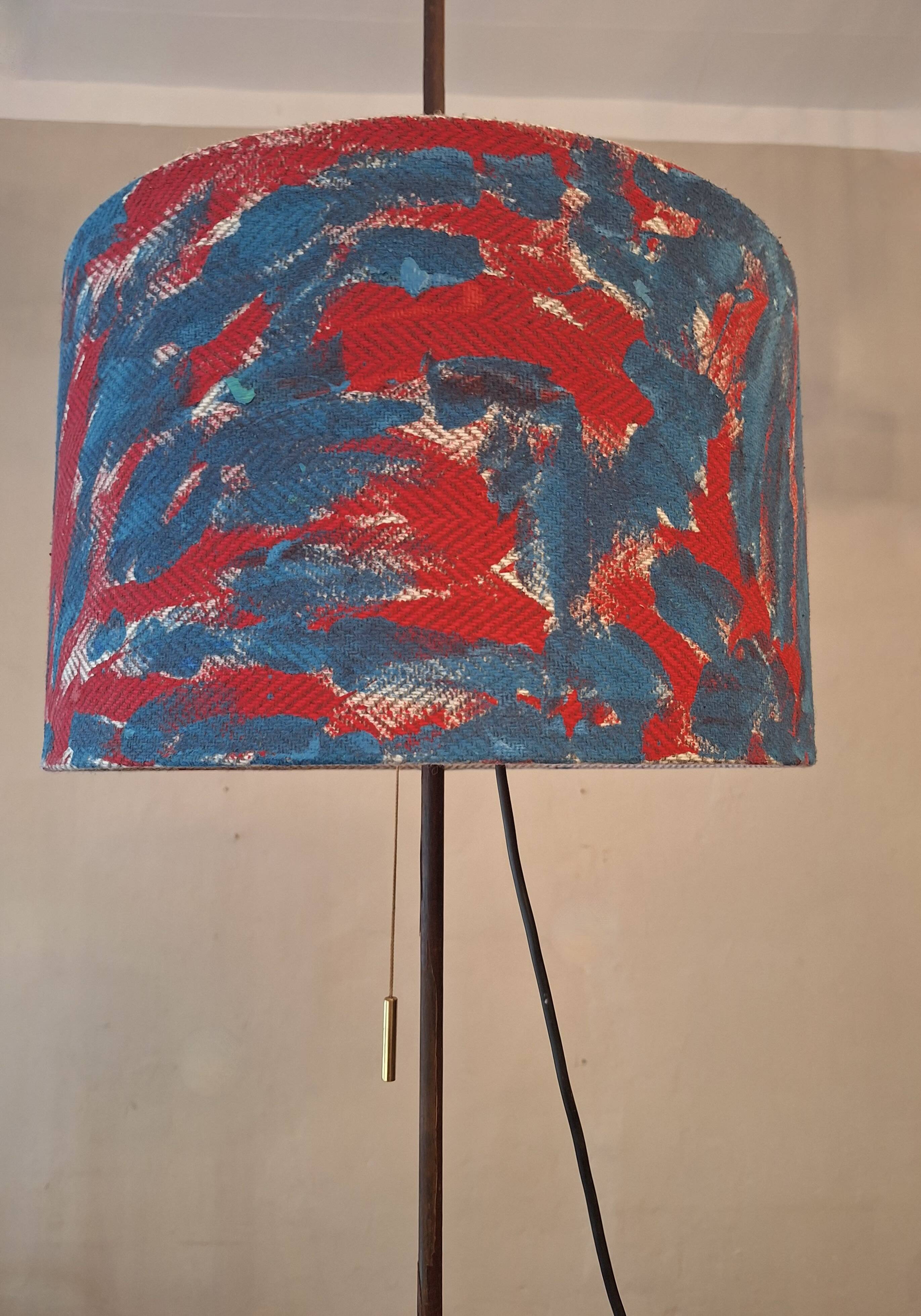 Danish adjustable teak floor lamp with tripod brass foot, 1960s