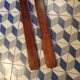 Pair of vintage wooden skis L=203