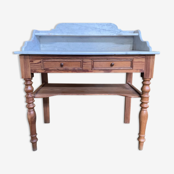 Table de toilette - coiffeuse Louis Philippe en sapin et marbre