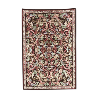 Tapis ancien aubusson points noués français 202x305 cm