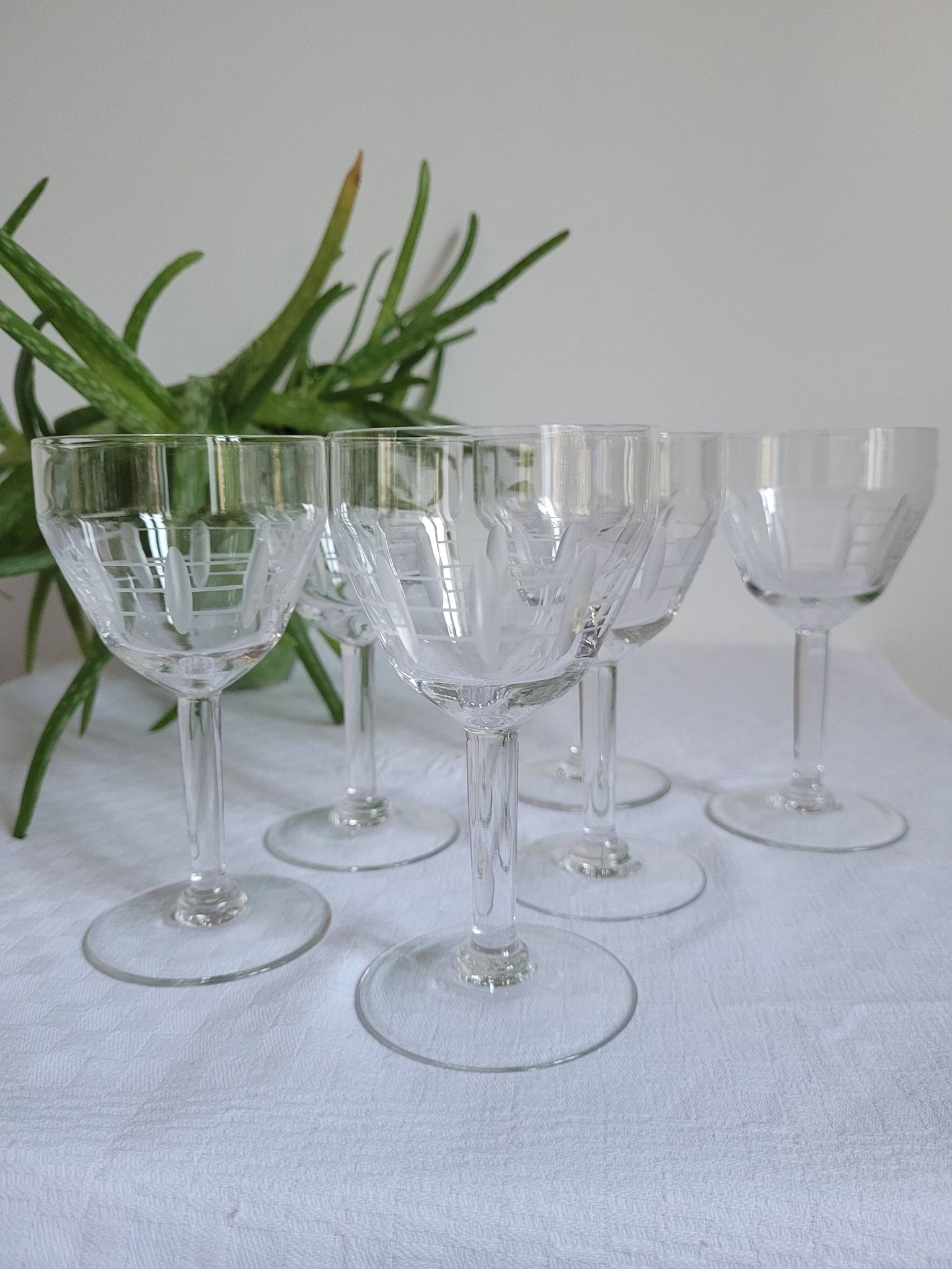 Set of 6 cut glass wine glasses