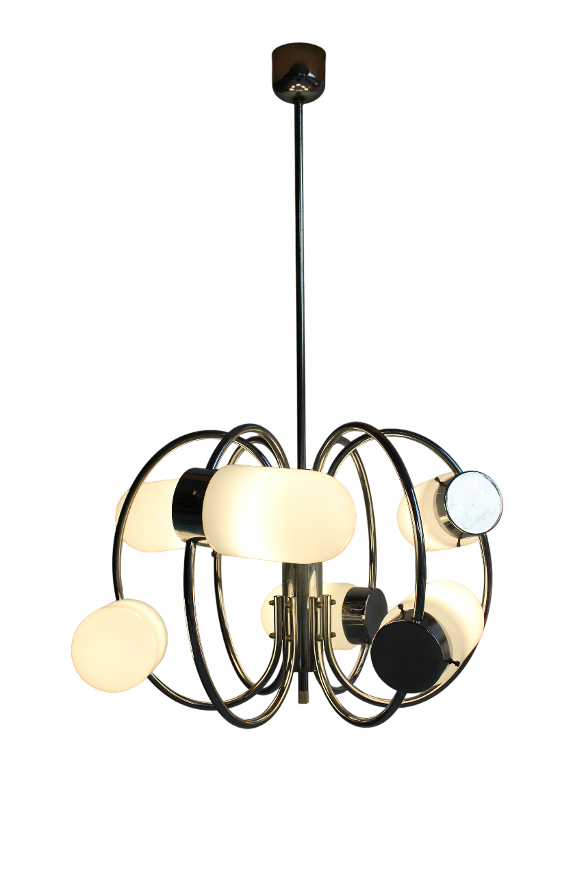 Space Age chrome-plated stylish pendant ceiling lamp, 1970s