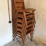 Set of 6 vintage wooden stackable chairs compass legs Germany 1960's