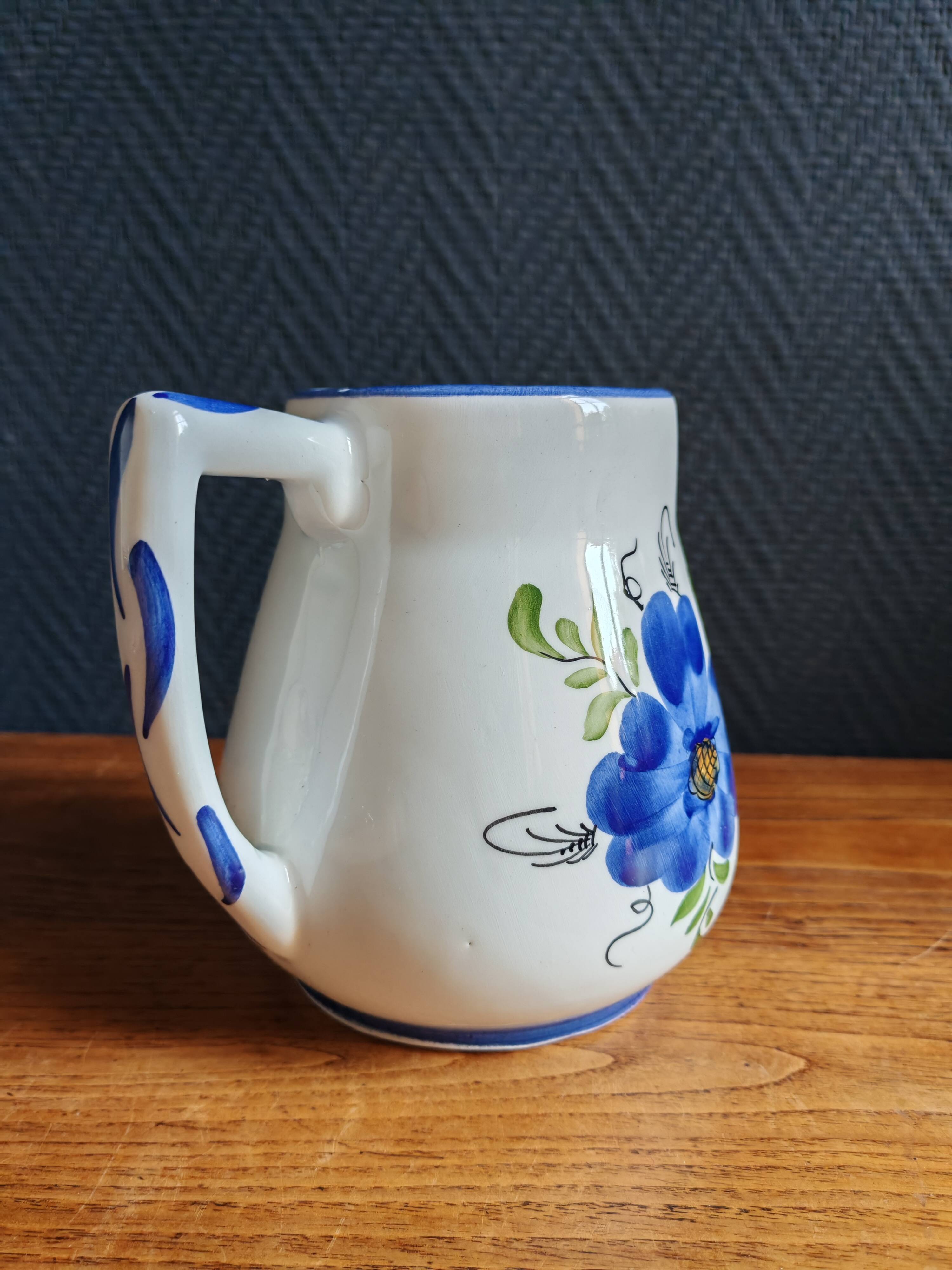 Vintage Ceramic Jug Hand-Painted, Flower Vase