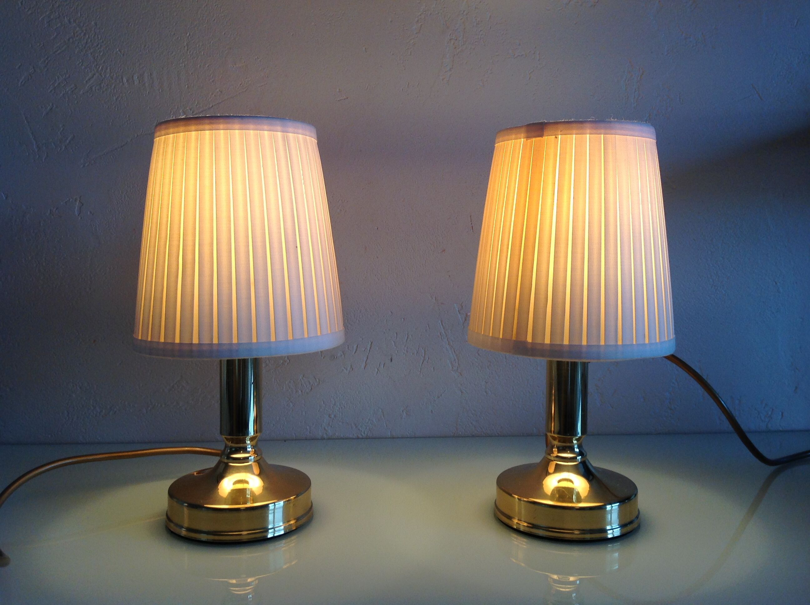 Pair of bedside lamps in golden metal and lampshade creme / vintage years 60-70