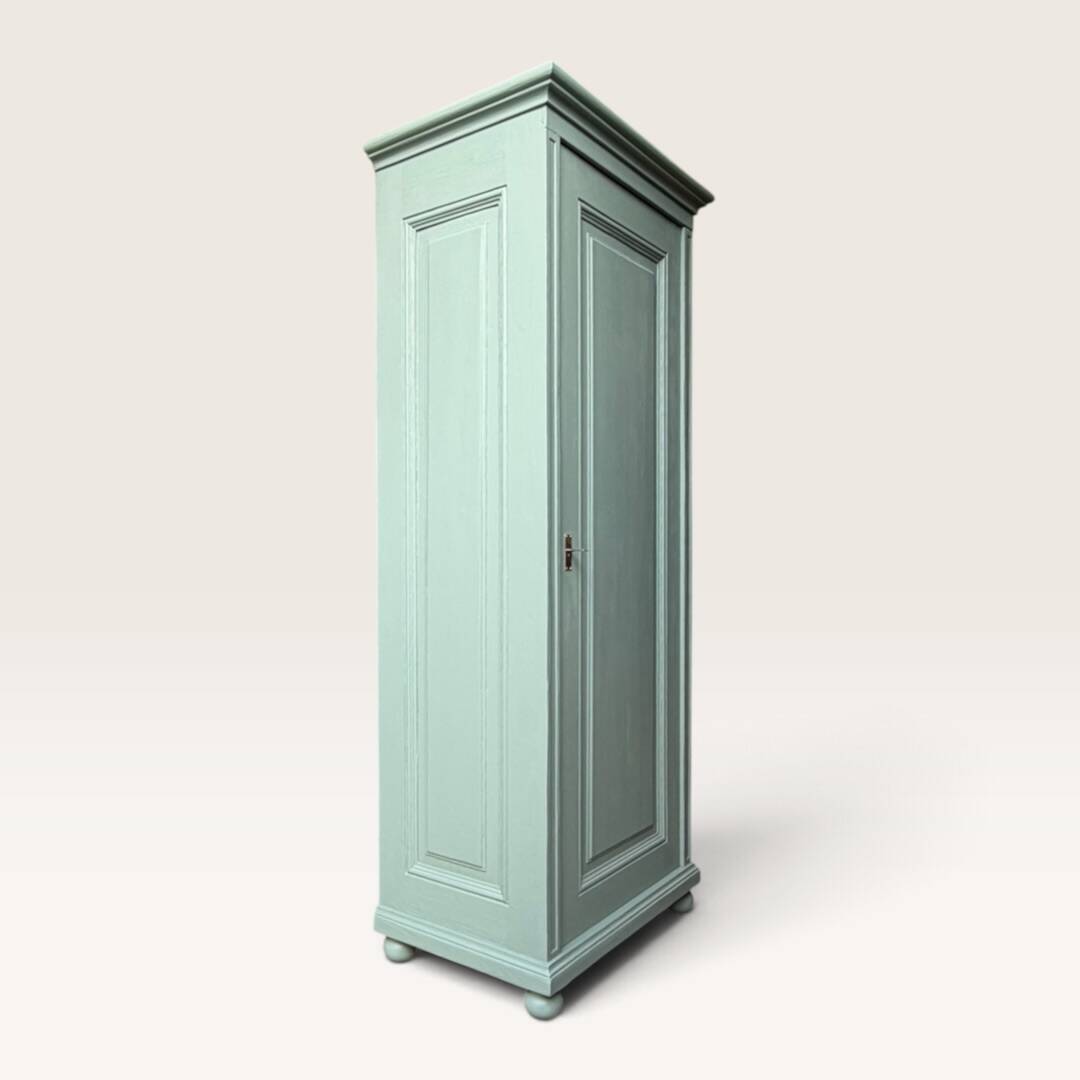 Parisian bonnetière, solid pine, Art Deco, renovated, grey-green.