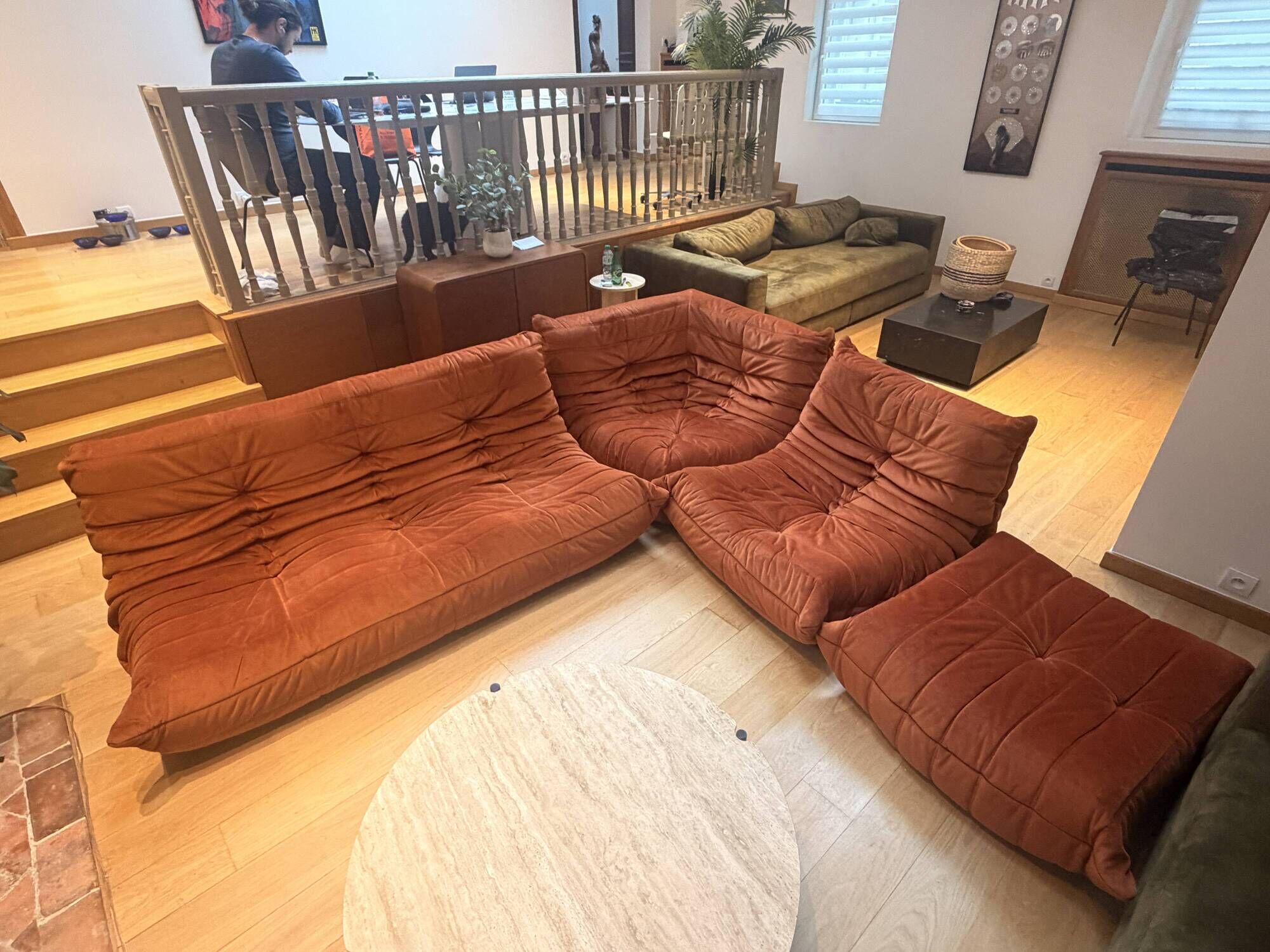 Togo set by Michel Ducaroy for Ligne Roset – 4 pieces in orange velvet.