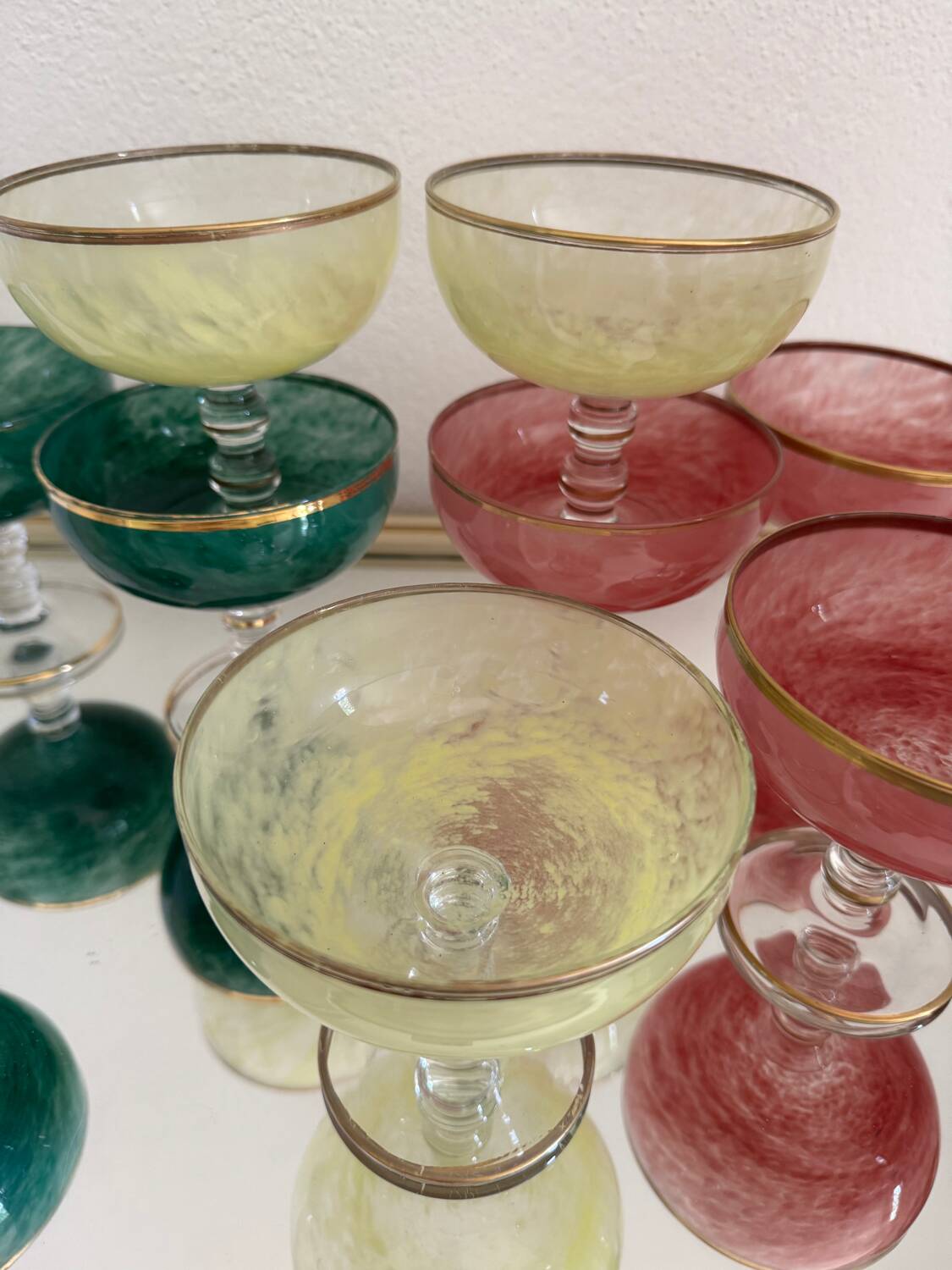 Multi-colored Venetian crystal ice cream cups