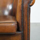 Cognac-Colored Vintage Sheepskin Leather Club Armchair