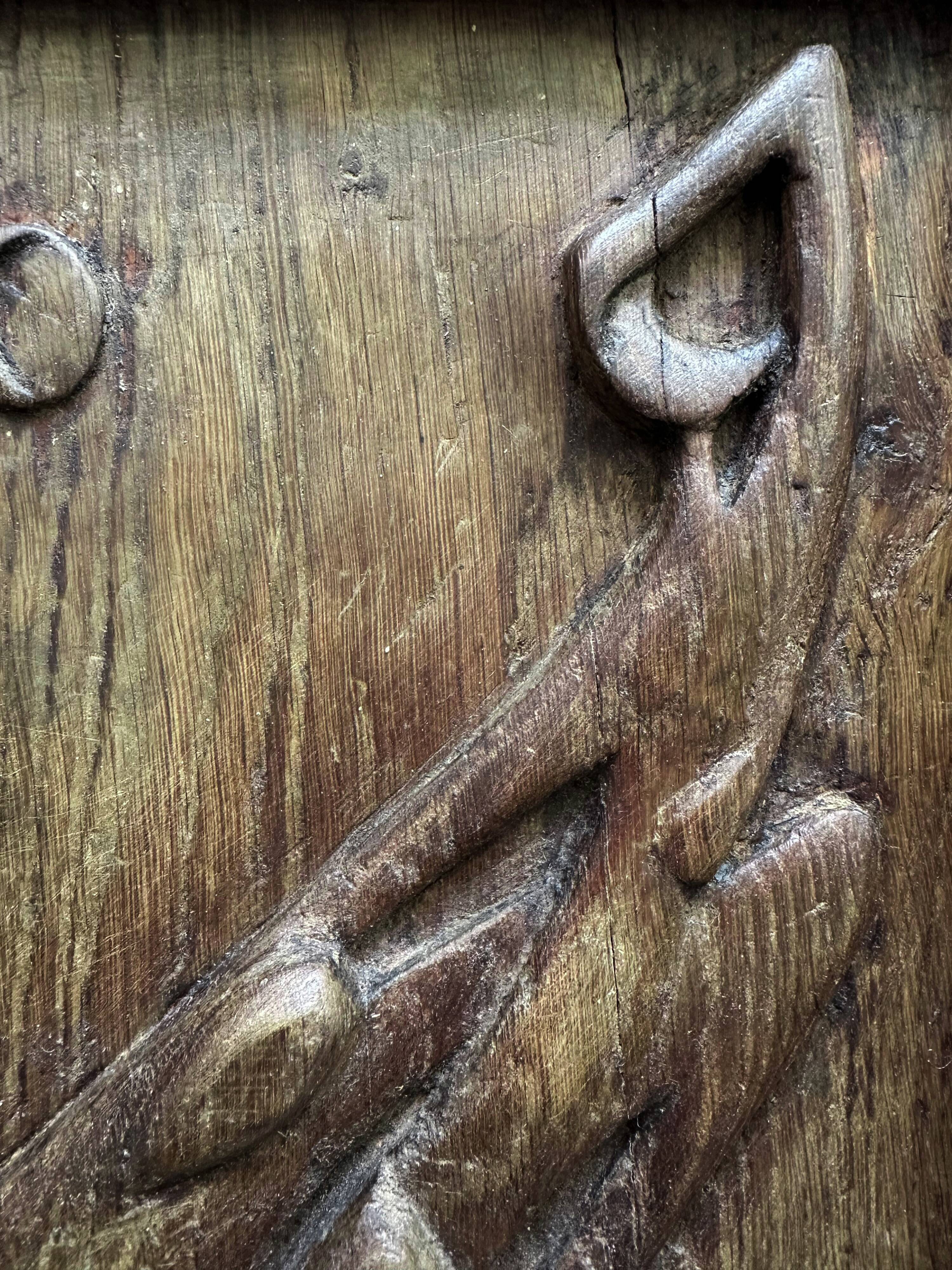 Carved wall plaque in solid oak, Czechoslovakia 1950