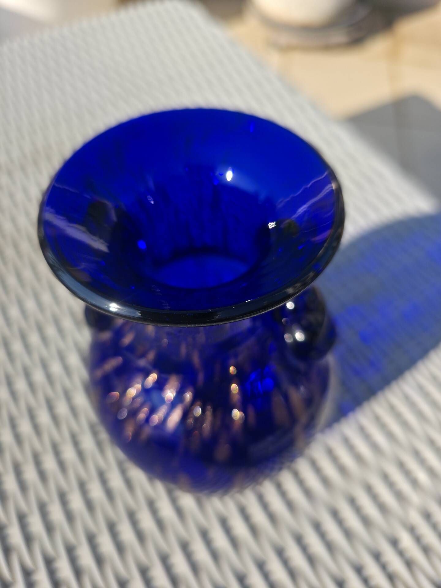 Vase Amphore Murano Vintage – Bleu Cobalt & Inclusions d’Or – 1970