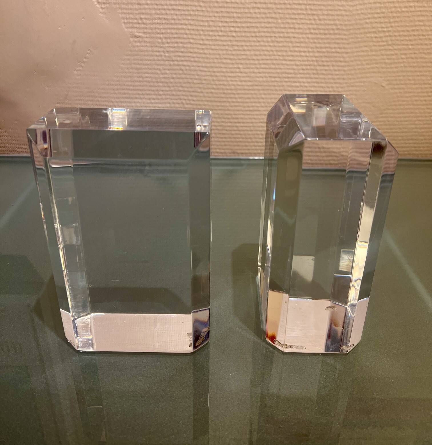 Ritts bookends, astrolite lucite, 1970s