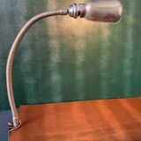 Old workshop lamp, silver metal, flexible, 1950