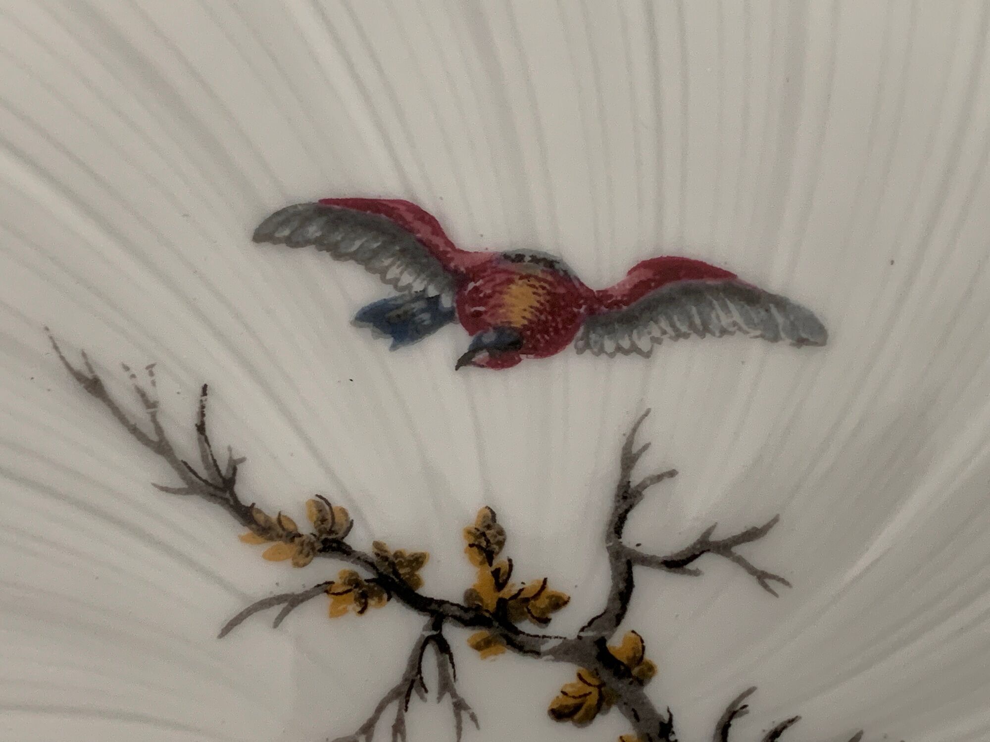8 Bernardaud and Co. dessert plates signed Elbé, Limoges porcelain, decorated with birds