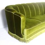 1940s art deco green velvet banana sofa, Denmark
