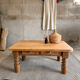 Antique solid wood coffee table – 2 drawers – turned legs