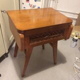 Vintage bedside table wood and rattan