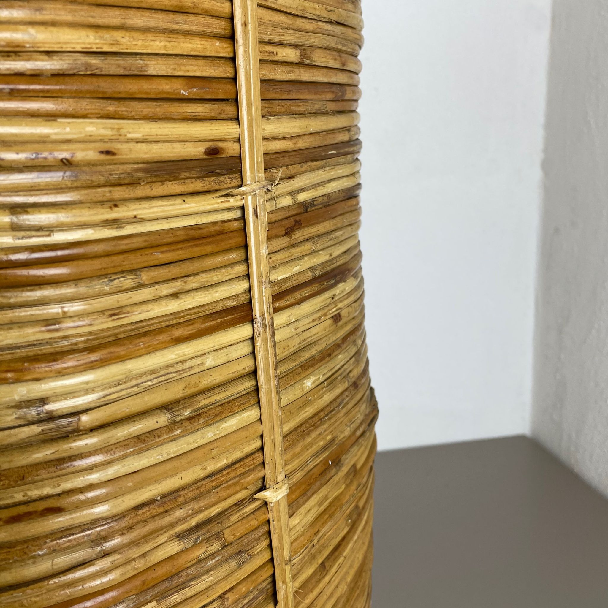 Mid-century rattan and brass bauhaus waste paper bin, france, 1960s