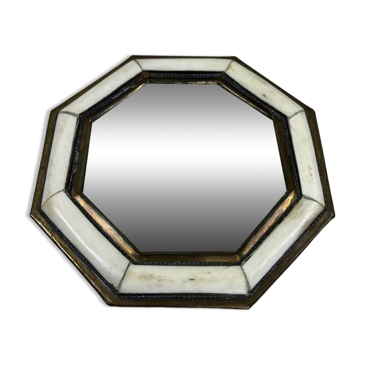 Antique brass and horn mirror