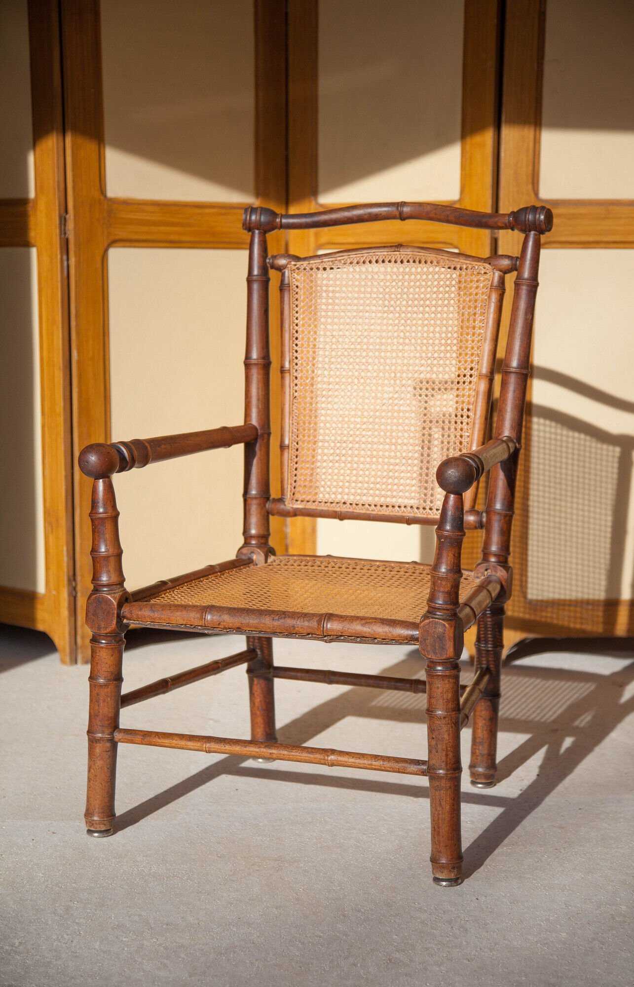 Canned armchair wood imitation bamboo, colonial armchair, interior decoration