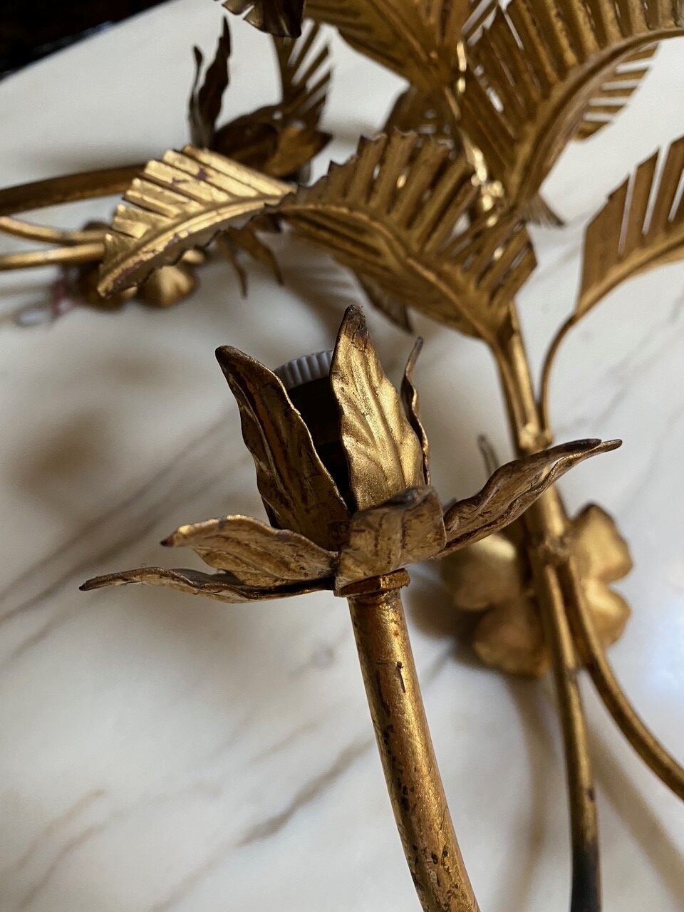 Pair of vintage golden palm leaf sconces