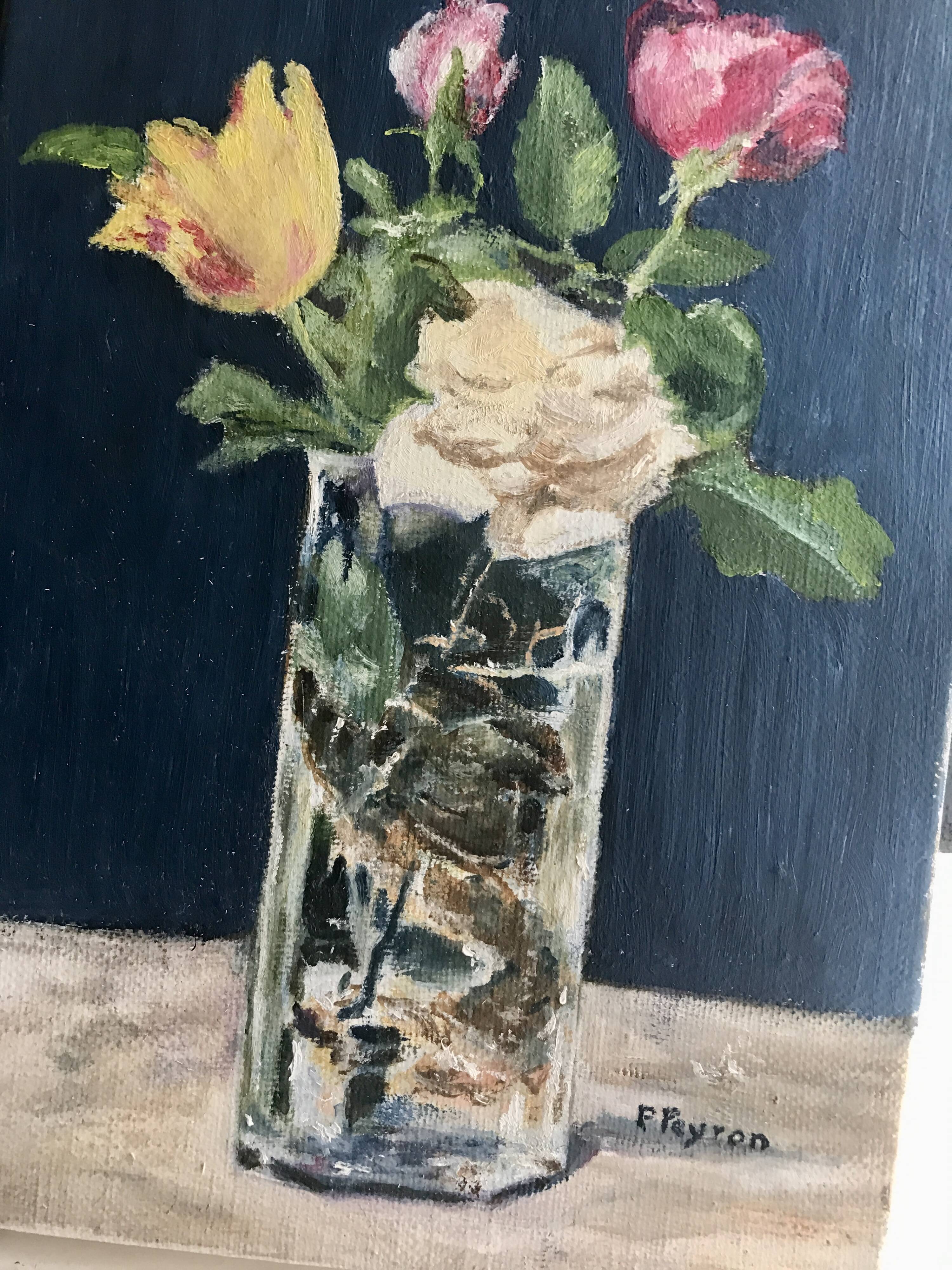 Small oil on canvas bouquet of roses