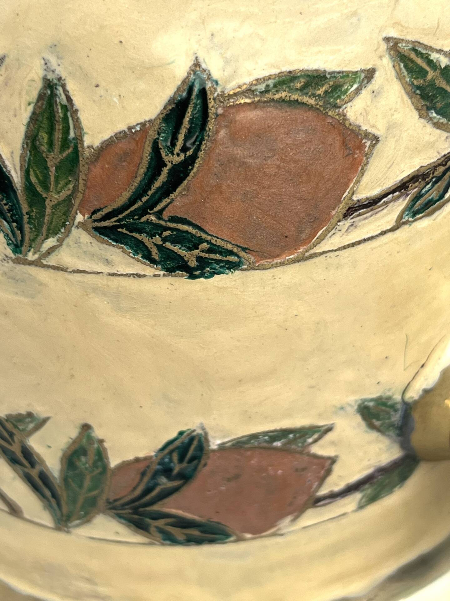 French Brass Cloisonné Style Champagne Bucket with Hand-Painted Fruit