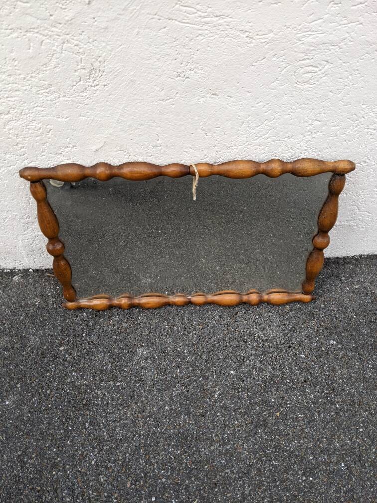 Antique turned wood mirror, handcrafted, country decor
