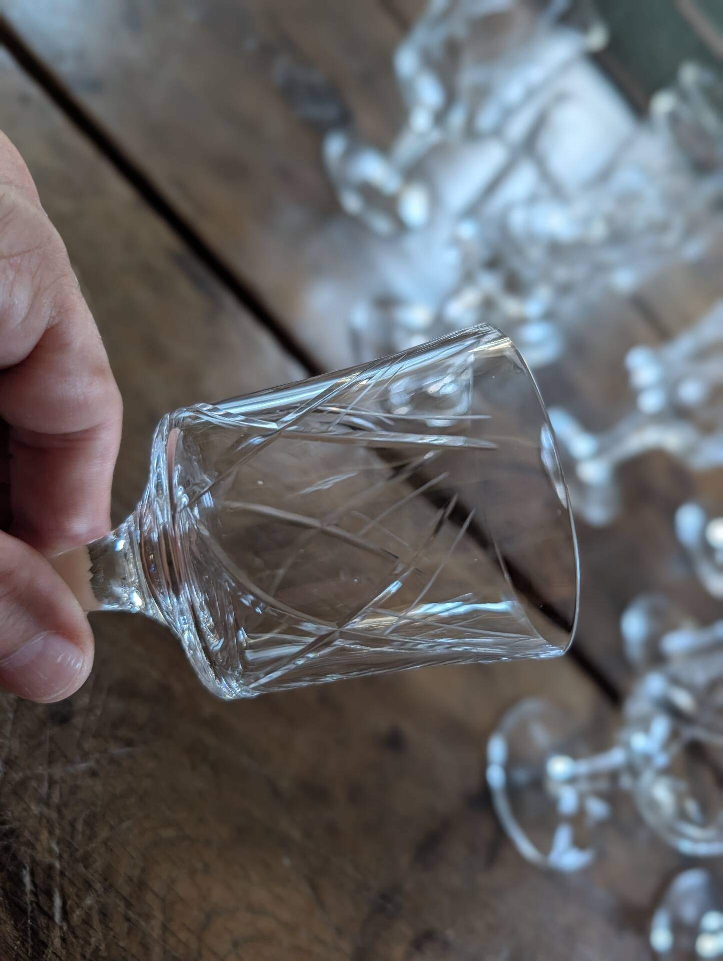12 cut crystal glasses on stems – 1930s-1950s