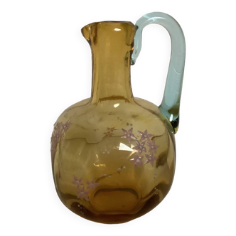 Square carafe pitcher enameled flowers