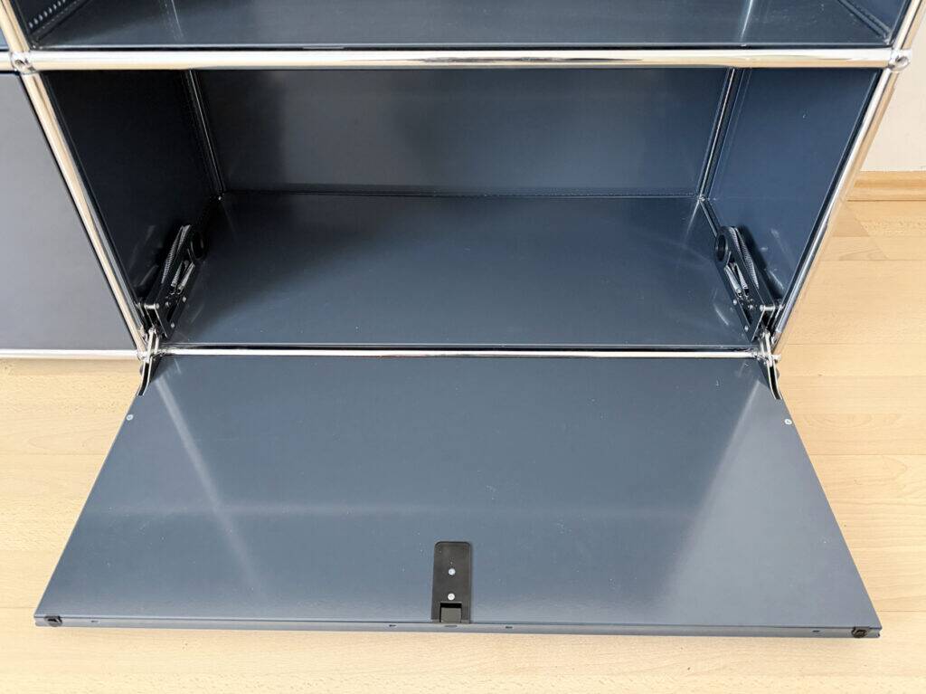 USM Haller sideboard, medium grey RAL 7004, 4 compartments with 2 flaps, Switzerland, 2000s