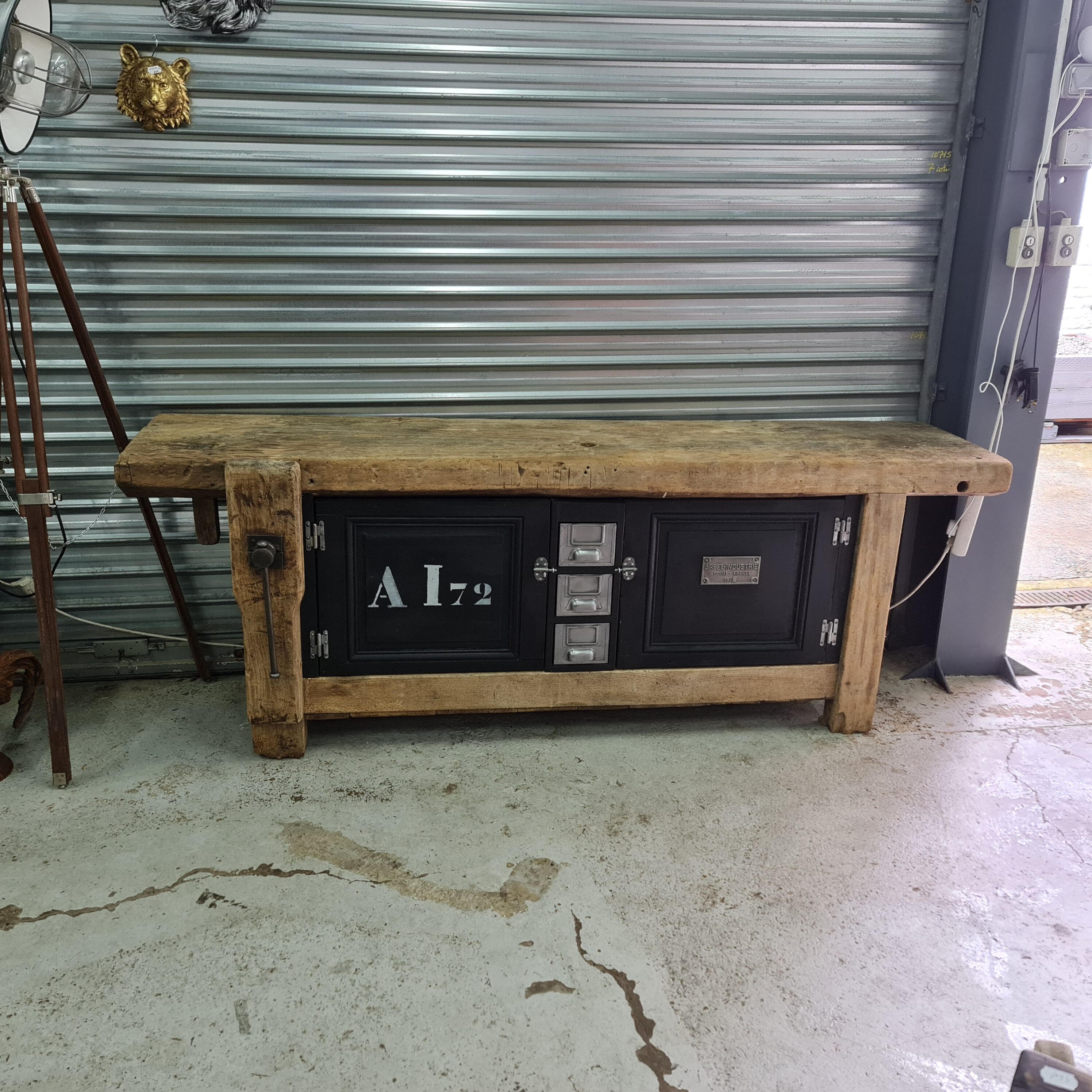 Old oak carpenter's workbench industrial furniture