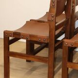 Series of 6 vintage Maison Regain chairs in leather and wood, 1960s