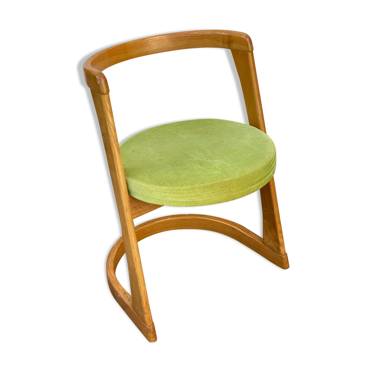 Mid century pine half circle chair