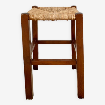 Tabouret bois paillé vintage