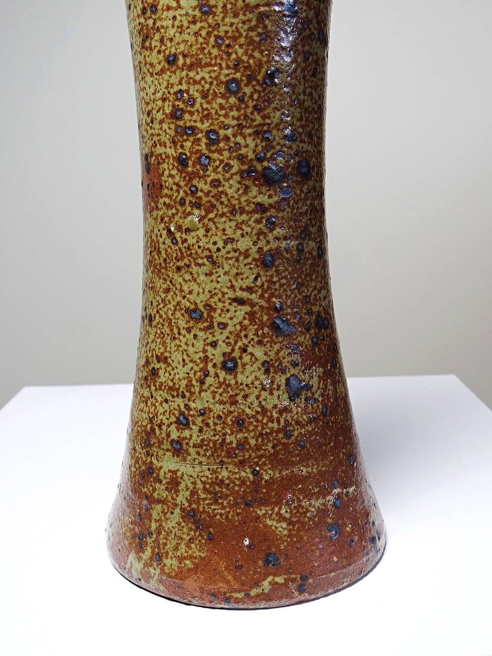 Tall bottle or soliflore in vintage handcrafted enamelled pyrite stoneware from the 60s and 70s