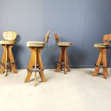 Set of 4 vintage brutalist bar stools, 1960s