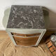 Pair of mismatched art deco bedside tables in green and wood
