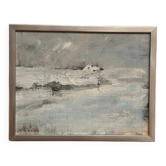 Huile sur panneau d'origine suédoise – « Motif marin avec maison » par G. Rosén