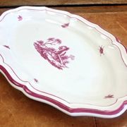Old oblong oval dish 41.5 x 27 Gien model landscape pink 1938/1960