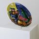 Multicolored hand-painted ceramic wall plate with 1960s Italian fruit motif, signed Stile